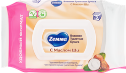 Бумага туалетная влажная ZEMMA с маслом Ши, 80шт, изображение