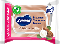 Бумага туалетная влажная ZEMMA с маслом Ши, 80шт, крупный план