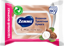 Бумага туалетная влажная ZEMMA с маслом Ши, 80шт, картинка