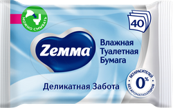 Бумага туалетная влажная ZEMMA Деликатная забота, 40шт, крупный план