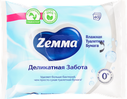 Бумага туалетная влажная ZEMMA Деликатная забота, 40шт, детальное фото
