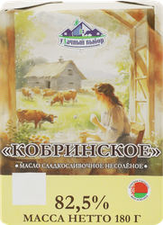 Масло сладкосливочное МСЗ КОБРИНСКИЙ Кобринское несоленое 82,5%, без змж, 180г, вид