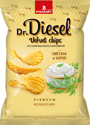 Чипсы картофельные DR.DIESEL со вкусом сметана и укроп, 220г, крупный план