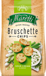 Сухарики пшеничные MARETTI Брускетти, со вкусом сметаны и лука, 80г, детальное фото