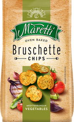 Сухарики пшеничные MARETTI Брускетти, со вкусом средиземноморских овощей, 80г, крупный план