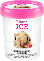 Мороженое BRAND ICE Бейсбольный орешек, сливочное с ароматом ванили с орехами кешью и малиновой прослойкой 12%, без змж, пластиковый стакан, 500г, изображение