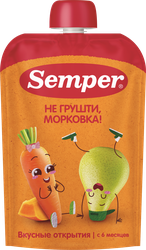 Пюре фруктово-овощное SEMPER Яблоко, груша, морковь и тыква, с 6 месяцев, 100г, картинка