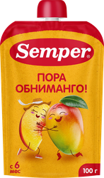 Пюре фруктовое SEMPER Яблоко, манго и персик, с 6 месяцев, 100г, детальное фото