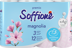 Бумага туалетная SOFFIONE Premio Romantica Magnolia 3 слоя, 12шт, фотография