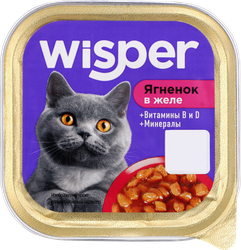 Корм консервированный для кошек WISPER Кусочки в желе с ягненком, 100г, фотография