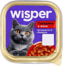 Корм консервированный для кошек WISPER Кусочки в желе с говядиной, 100г, изображение
