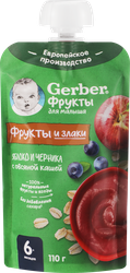 Пюре фруктово-зерновое GERBER Яблоко и черника с овсяной кашей, с 6 месяцев, 110г, фотография