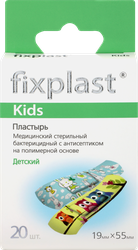 Пластырь FIXPLAST Kids медицинский стерильный бактерицидный, с антисептиком, 19х55мм, №20, 20шт, картинка