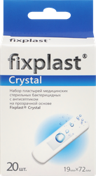 Пластырь FIXPLAST Crystal медицинский стерильный бактерицидный, с антисептиком, 19х72мм, №20, 20шт, фотография