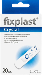 Пластырь FIXPLAST Crystal медицинский стерильный бактерицидный, с антисептиком, 19х72мм, №20, 20шт, вид