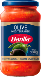 Соус томатный BARILLA Olive, с черными и зелеными оливками, 400г, крупный план