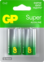 Батарейки алкалиновые GP Super Alkaline С (LR14/14A), 2шт, крупный план