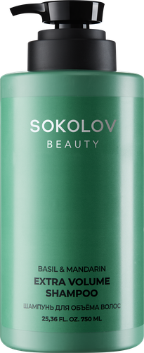 Шампунь для волос SOKOLOV Basil&Mandarin, для объема волос, 750мл, крупный план