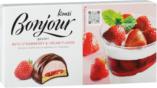 Десерт KONTI Бонжур souffle вкус клубники со сливками, 232г, изображение