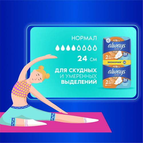 Прокладки ALWAYS Ultra Нормал, с крылышками, 20шт, крупный план