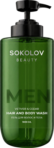 Гель для волос и тела мужской SOKOLOV Vetiver&Cedar, 1000мл, крупный план