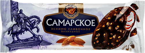 Мороженое САМ-ПО Самарское ванильное с карамелью в шоколадной глазури с миндалем 10%, без змж, эскимо, 80г, изображение