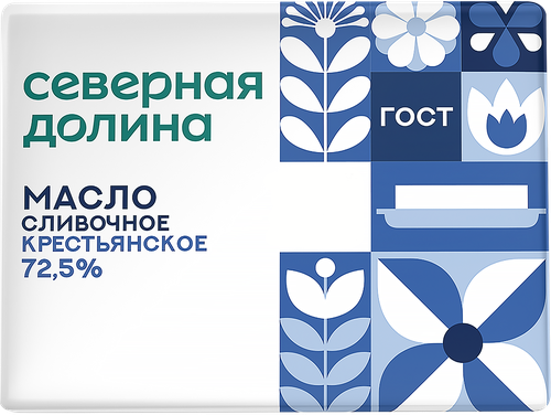 Масло сливочное СЕВЕРНАЯ ДОЛИНА Крестьянское 72,5% ГОСТ, без змж, 180г, вид