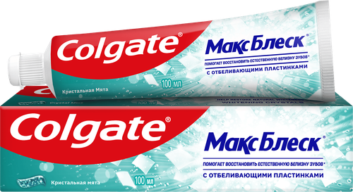 Зубная паста COLGATE Макс Блеск Кристальная мята с отбеливающими пластинками для свежего дыхания и отбеливания зубов, 100мл, вид