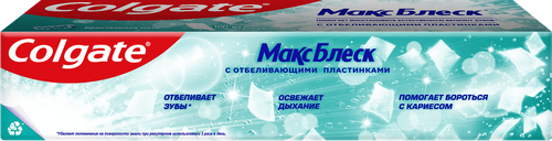 Зубная паста COLGATE Макс Блеск Кристальная мята с отбеливающими пластинками для свежего дыхания и отбеливания зубов, 100мл, изображение
