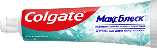 Зубная паста COLGATE Макс Блеск Кристальная мята с отбеливающими пластинками для свежего дыхания и отбеливания зубов, 100мл, фотография