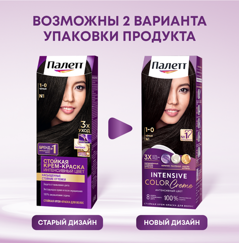 Крем-краска для волос ПАЛЕТТ Интенсивный цвет 1–0 (N1) Черный, 110мл, вид