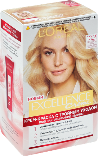 Краска для волос EXCELLENCE 10.21 Светло-русый перламутровый осветляющий, 176мл, фото