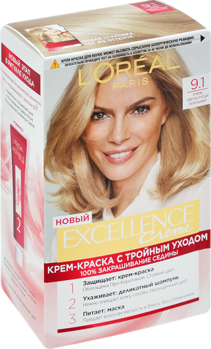 Краска для волос EXCELLENCE 9.1 Очень светло-русый пепельный, 176мл, вид