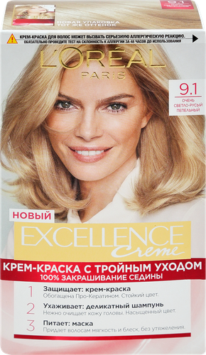Краска для волос EXCELLENCE 9.1 Очень светло-русый пепельный, 176мл, детальное фото
