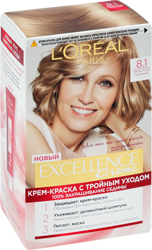 Краска для волос EXCELLENCE 8.1 Светло-русый пепельный, 176мл, изображение