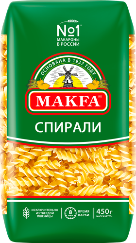 Макароны MAKFA Спирали высший сорт, 450г, картинка