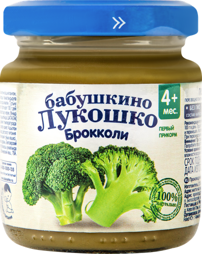 Пюре овощное БАБУШКИНО ЛУКОШКО Брокколи, с 4 месяцев, 100г, детальное фото