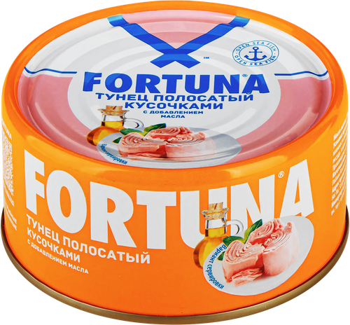 Тунец FORTUNA кусочки в масле, 185г, фото