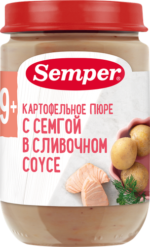 Пюре рыбно-овощное SEMPER Картофельное пюре с семгой в сливочном соусе, с 12 месяцев, 190г, вид
