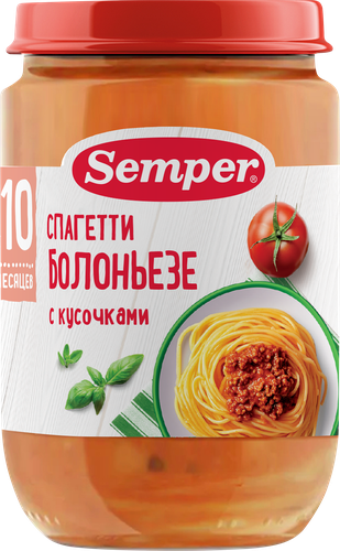 Пюре SEMPER Спагетти Болоньезе, с 12 месяцев, 190г, фото