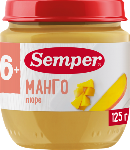 Пюре фруктовое SEMPER Манго, с витаминами, с 6 месяцев, 125г, изображение