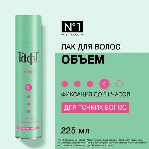 Лак для тонких волос ТАФТ Объем, сверхсильная фиксация, 225мл, картинка