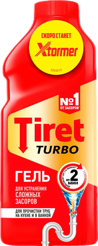 Гель для удаления засоров в канализационных трубах TIRET Turbo, 500мл, крупный план