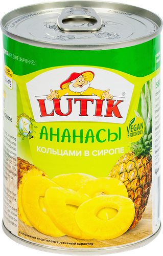 Ананасы LUTIK кольца в сиропе, 560г, вид