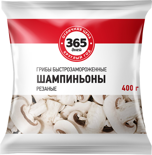 Шампиньоны 365 ДНЕЙ резаные, 400г, крупный план
