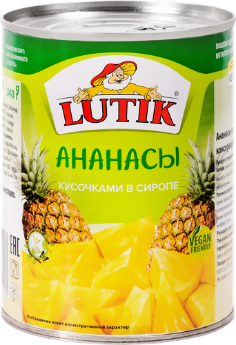 Ананасы LUTIK кусочки в сиропе, 580мл, фото