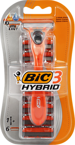 Бритва мужская BIC Гибрид 3, 1 ручка + 6 кассет, картинка