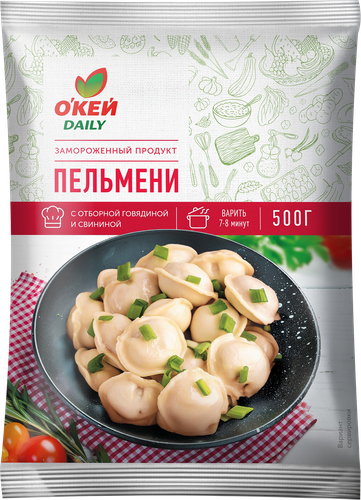 Пельмени ТЧН! Окей Daily с отборной говядиной и свининой, 500г, крупный план