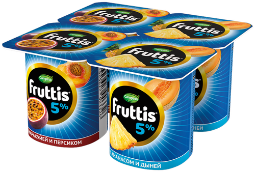 Продукт йогуртный FRUTTIS Сливочный Персик, маракуйя/Ананас, дыня 5%, без змж, 115г, фото