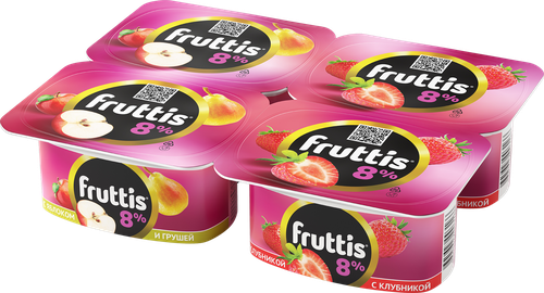 Продукт йогуртный FRUTTIS Суперэкстра Клубника/Яблоко, груша 8%, без змж, 115г, фотография